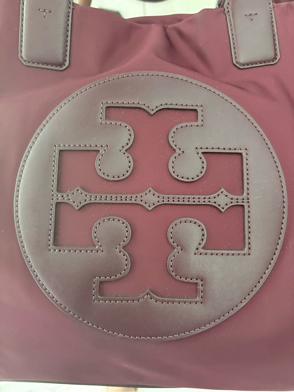 Tory Burch Maroon Nylon Logo Tote with Dark Brown Trim - Picture 3 of 9